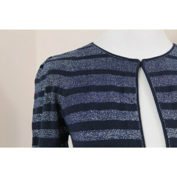 MARC by MARC JACOBS Sz XS Navy Silver Metallic Stripe Crop Cardigan Sweater - Picture 5 of 7